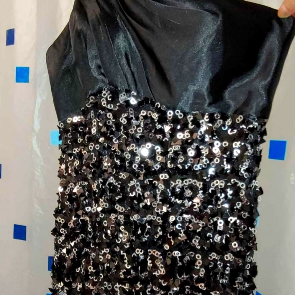 Black Sequin Strapless Dress